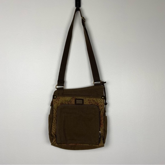Fossil Bags Vintage Fossil Embroidered Khaki Canvas Cross Body Bag